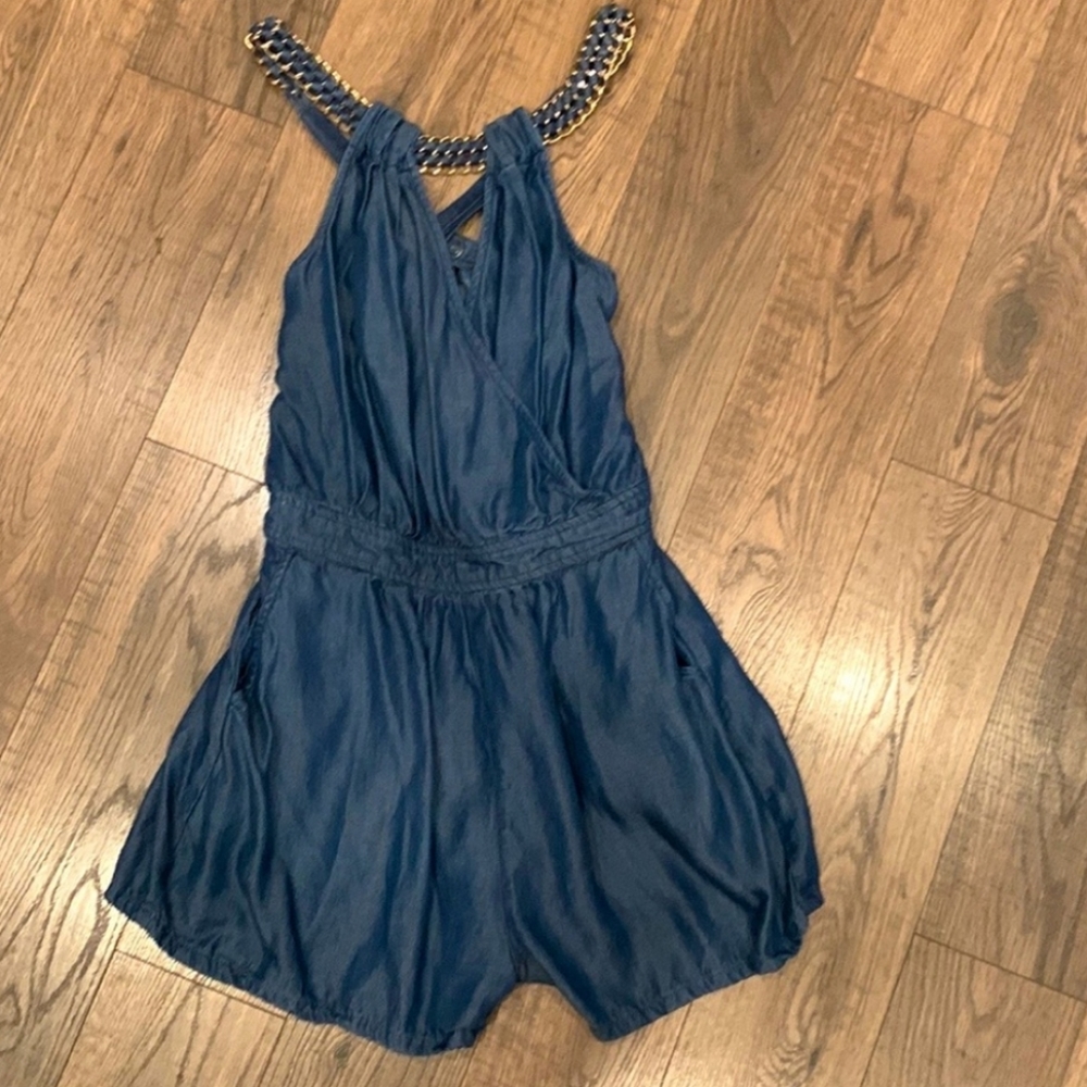 Unique Jean Romper with Chain Halter